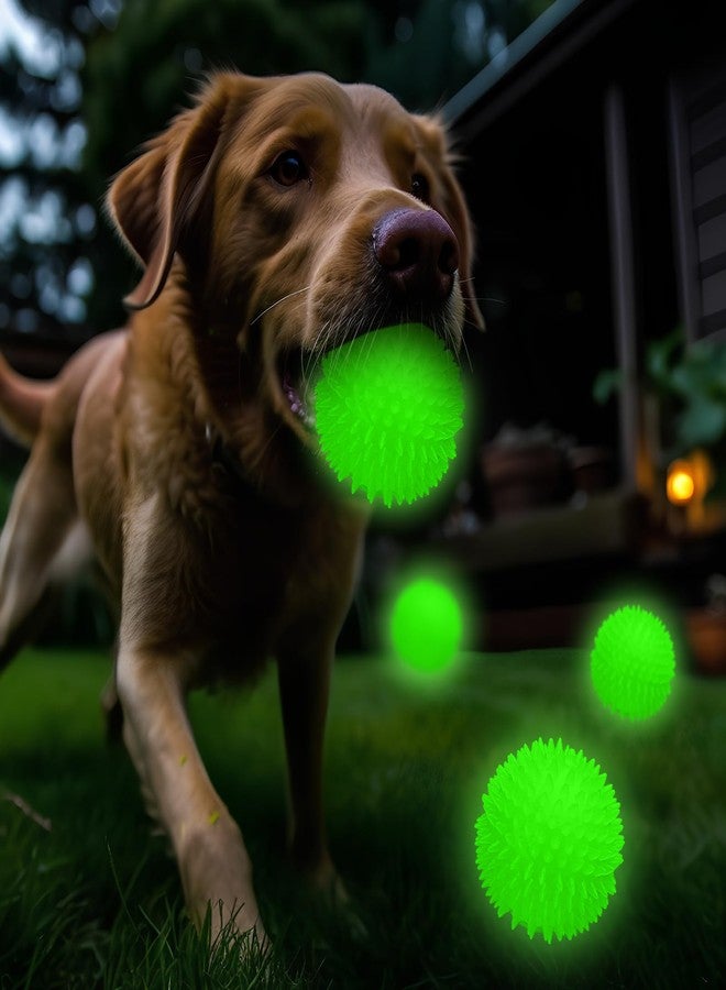 Silipull 4 Pcs 3.15 Inch Glow Dog Ball Spiky Squeaky Dog Toy Ball Glow in The Dark Rubber Interactive Elastic Puppy Fetch Chew Toys for Aggressive Chewers Small, Medium, Large Puppy Pet - Image 5